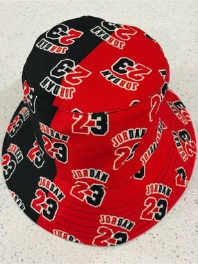Brand New Jordan Icons Split Red Black All-Over Print Bucket Hat OSFM